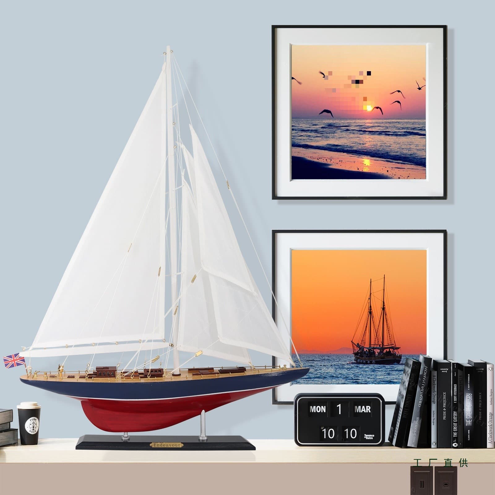 Exquisite Solid Wood Sailboat Model Single-mast American European Entranceway Decoration Smooth Sailing Museum Modern Ornament