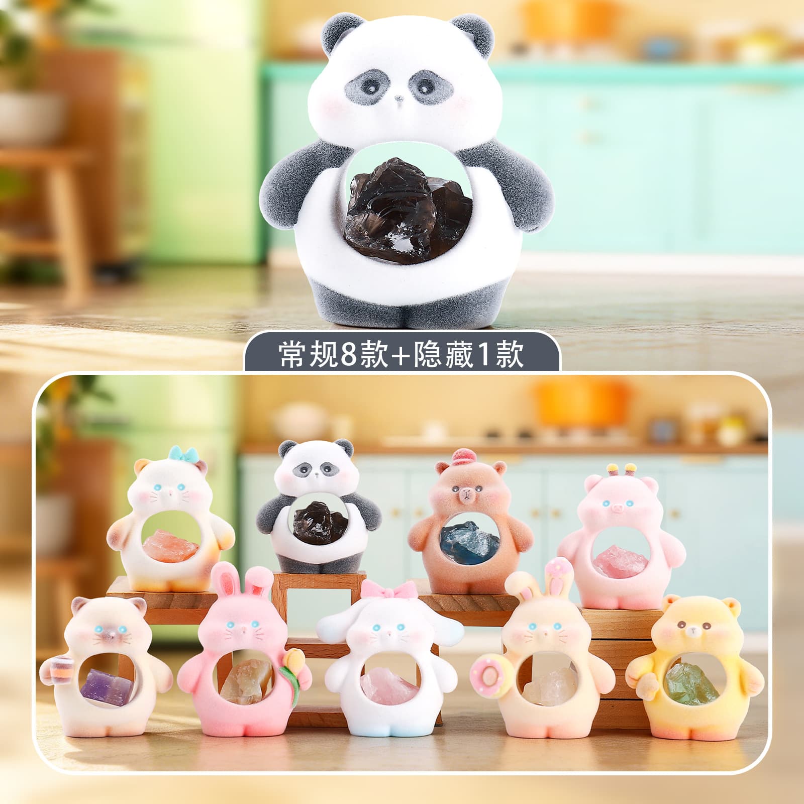 Creative Crystal Stone Desktop Ornaments, Half-Moon Chubby Fufu Crystal Figurines, Blind Box Cartoon Cute Office Desk Decorations