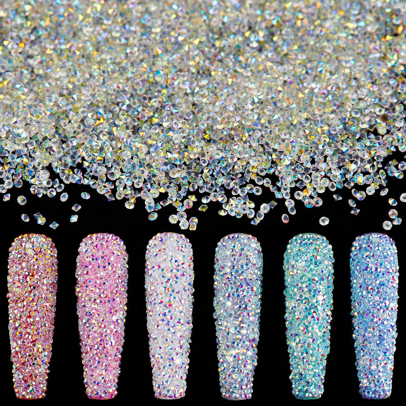 Nail Art Rhinestone Tip Bottom Drill Flash 1.2mm AB Glass Diamond Mini Colored Diamond Flash Caviar DIY Jewelry Wholesale