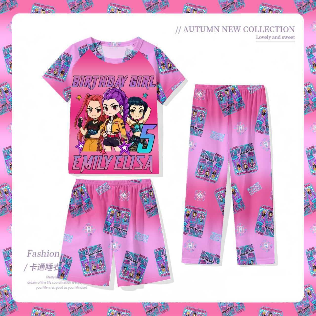 New Children's Pajamas Girls' Group Three-Piece Set Loungewear Boys Girls Older Children Cartoon Print Cross-Border Foreign Trade Wholesale