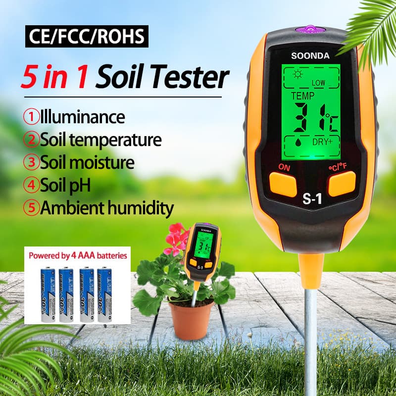 Five-in-one Soil Tester Ph Testing Instrument Ph Meter Acidity Tester Moisture Meter Light Intensity