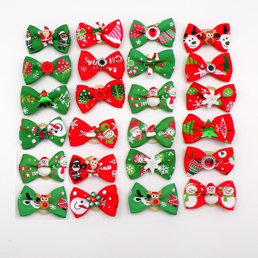 New Christmas Pet Hair Bow Pet Headwear Christmas Curly Flower Pet Hair Bow Pet Bow Tie In Stock