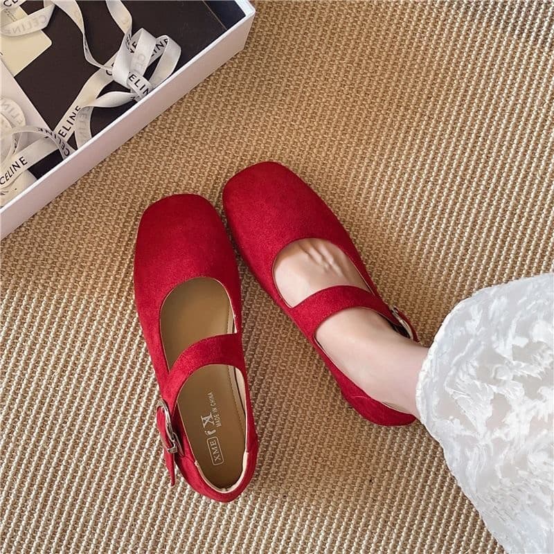 Vintage Square Toe Soft Sole Mary Jane Shoes for Women 2026 Summer New Flat One-Strap Shallow Mouth Ballet Flats