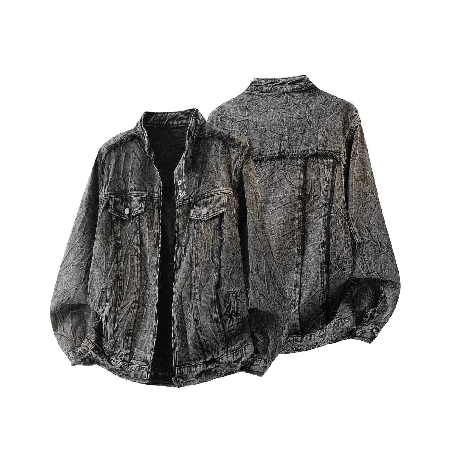 American Retro Washed High Street Denim Jacket Men's Design Cleanfit Short Style Padded Shoulder Denim Shirt Jacket