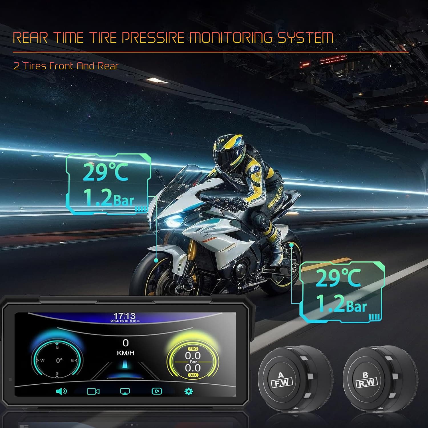 Cross-Border Motorcycle CarPlay Riding Dedicated Dash Cam with Tire Pressure Monitoring, GPS Positioning, Navigation All-in-One Car Machine