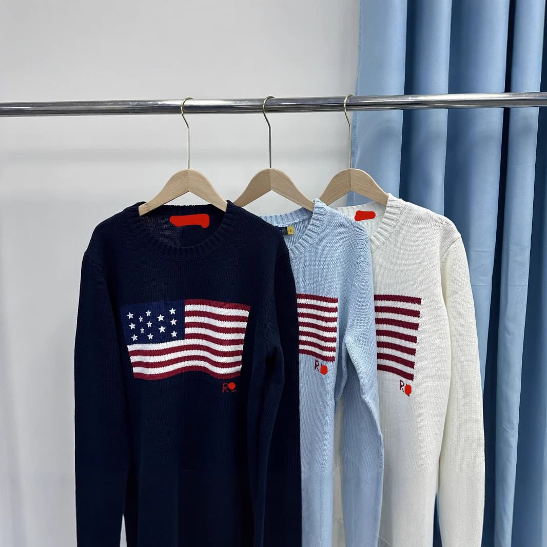 High-end R.L European and American new loose crew neck national flag pattern, simple and versatile knit sweater for casual wear