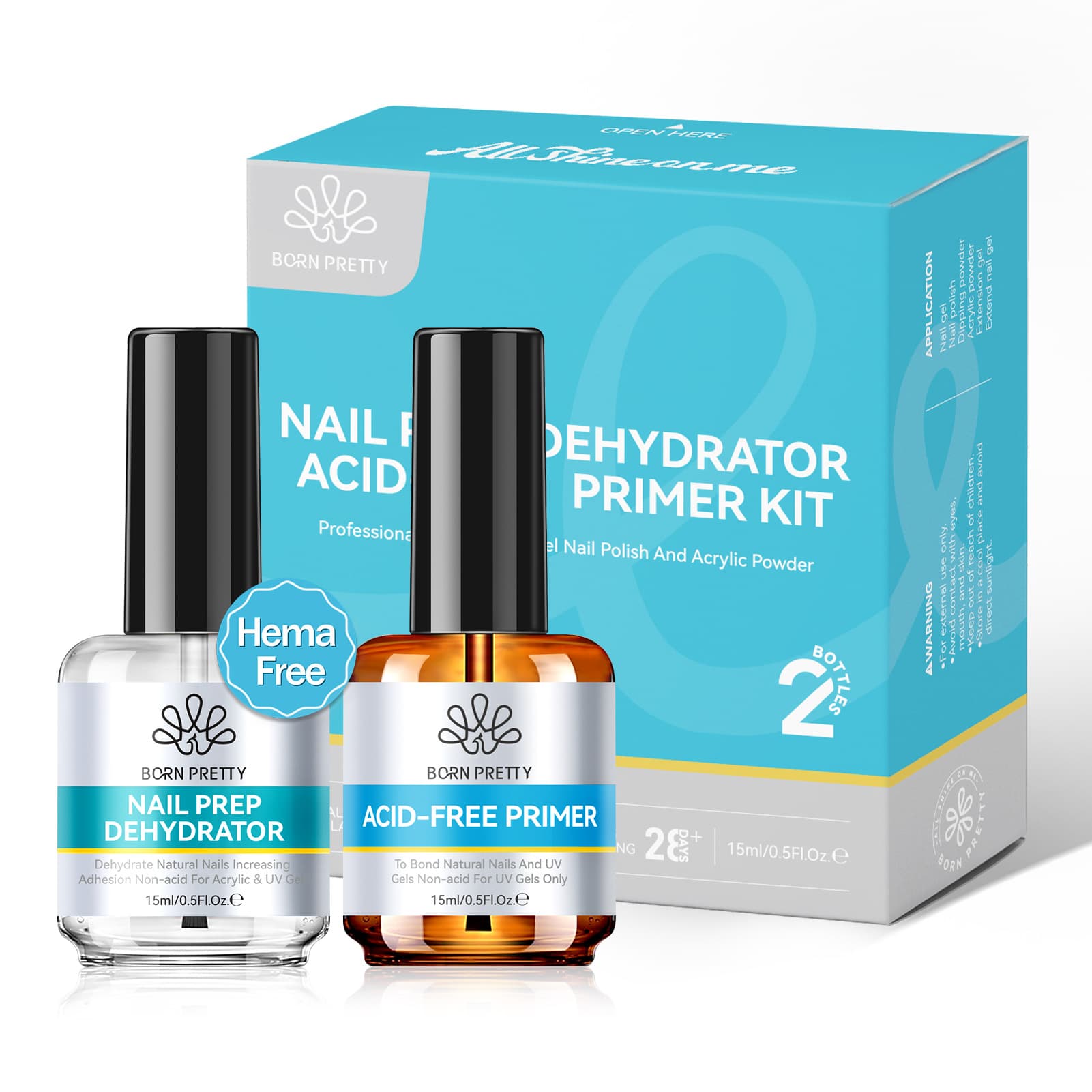 BORN PRETTY Nail Dehydrator and Primer Set No-Bake Quick-Dry Balancing Liquid Dehydrator Anti-Lifting Anti-Warping Agent