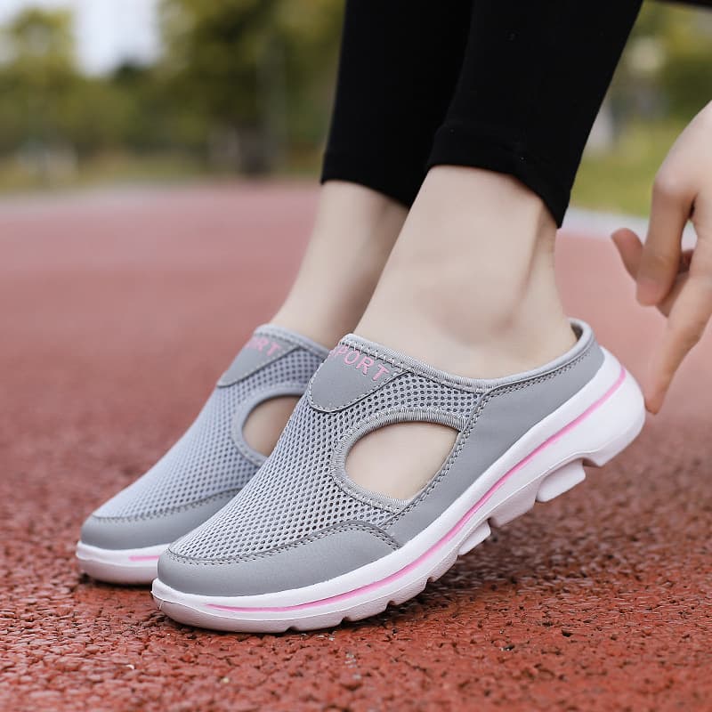 2023 Amazon Korean Style Plus Size Casual Half-Slippers Women's Shoes Men's Thick Sole Slip-On Sandals Mesh Half-Slippers