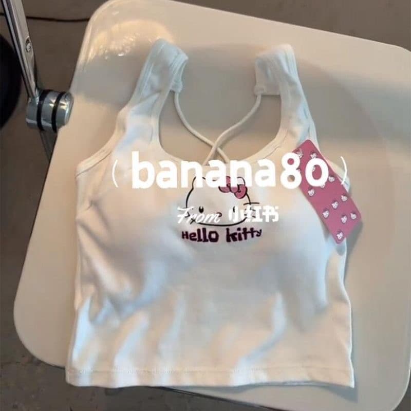 HelloKitty Original Versatile Cross-Back Strap Camisole for Women with Built-in Pads, Slim Fit, Sexy and Pure Style Top