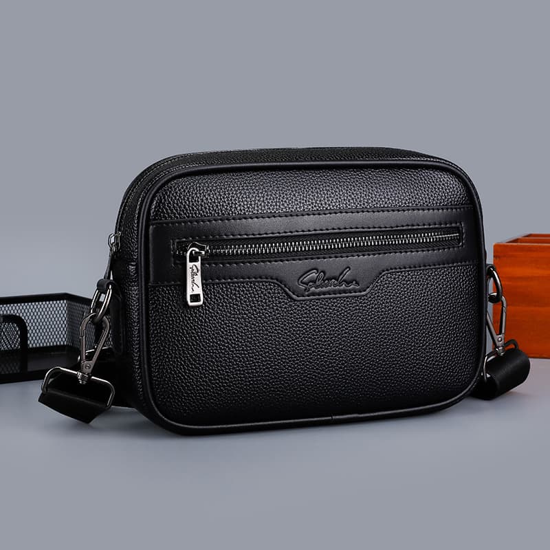 2026 New Cross-Border PU Leather Men's Shoulder Bag Trendy High-Quality Genuine Leather Crossbody Bag Lychee Pattern Universal Crossbody Bag