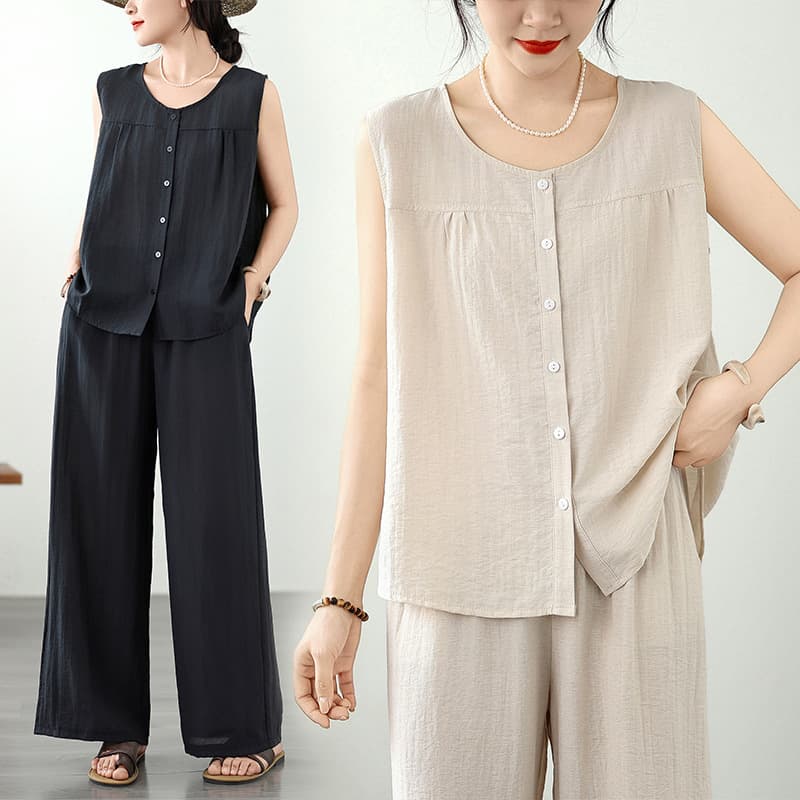 Casual Premium Women's Summer Set 2026 New Style Artistic Temperament Loose Fitting Slimming Sleeveless Top Two-Piece Set