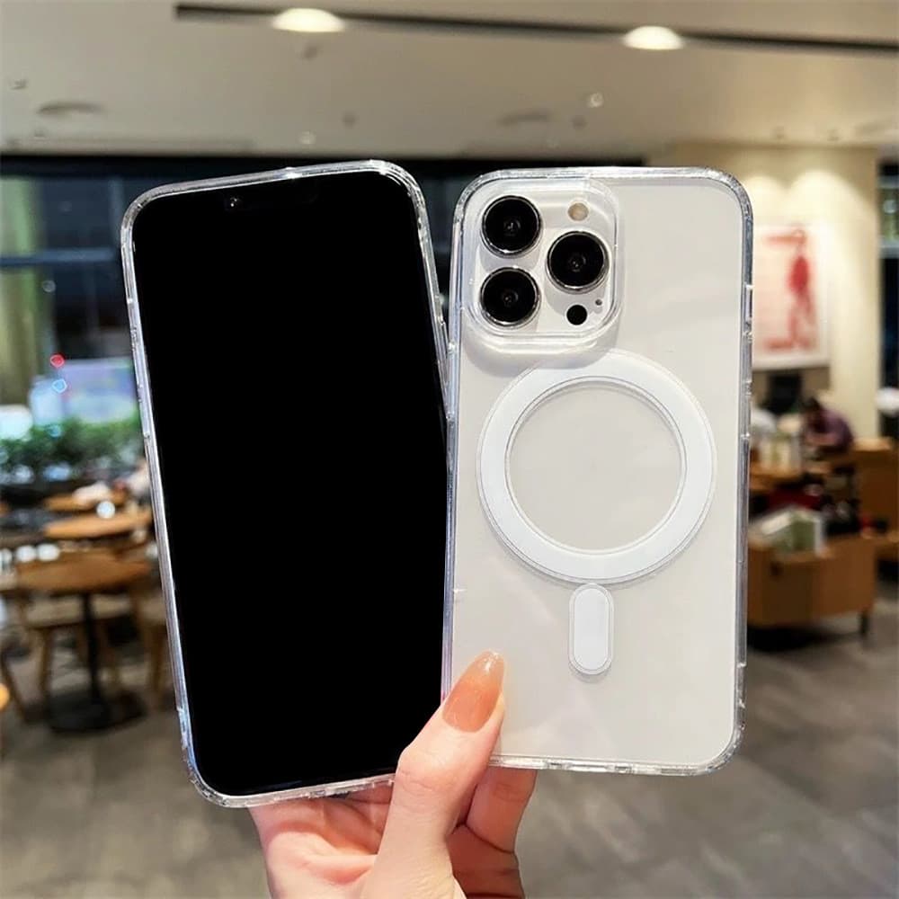 Suitable for Apple 17ProMax large hole transparent magnetic phone case iPhone17 transparent 16/15 hard case dropshipping
