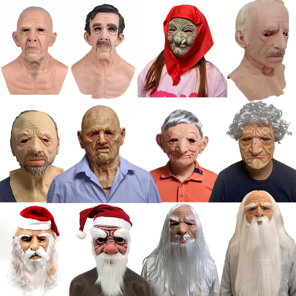Cross-border Smoking Old Lady Mask, Bald Old Man Mask, Old Lady Wig, Latex White Hair Beard Old Man