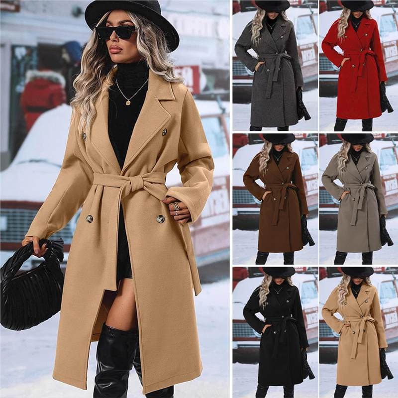 2025 Autumn/Winter Amazon Cross-Border European/American New Long Sleeve Front Pocket Long Trench Coat Warm Jacket