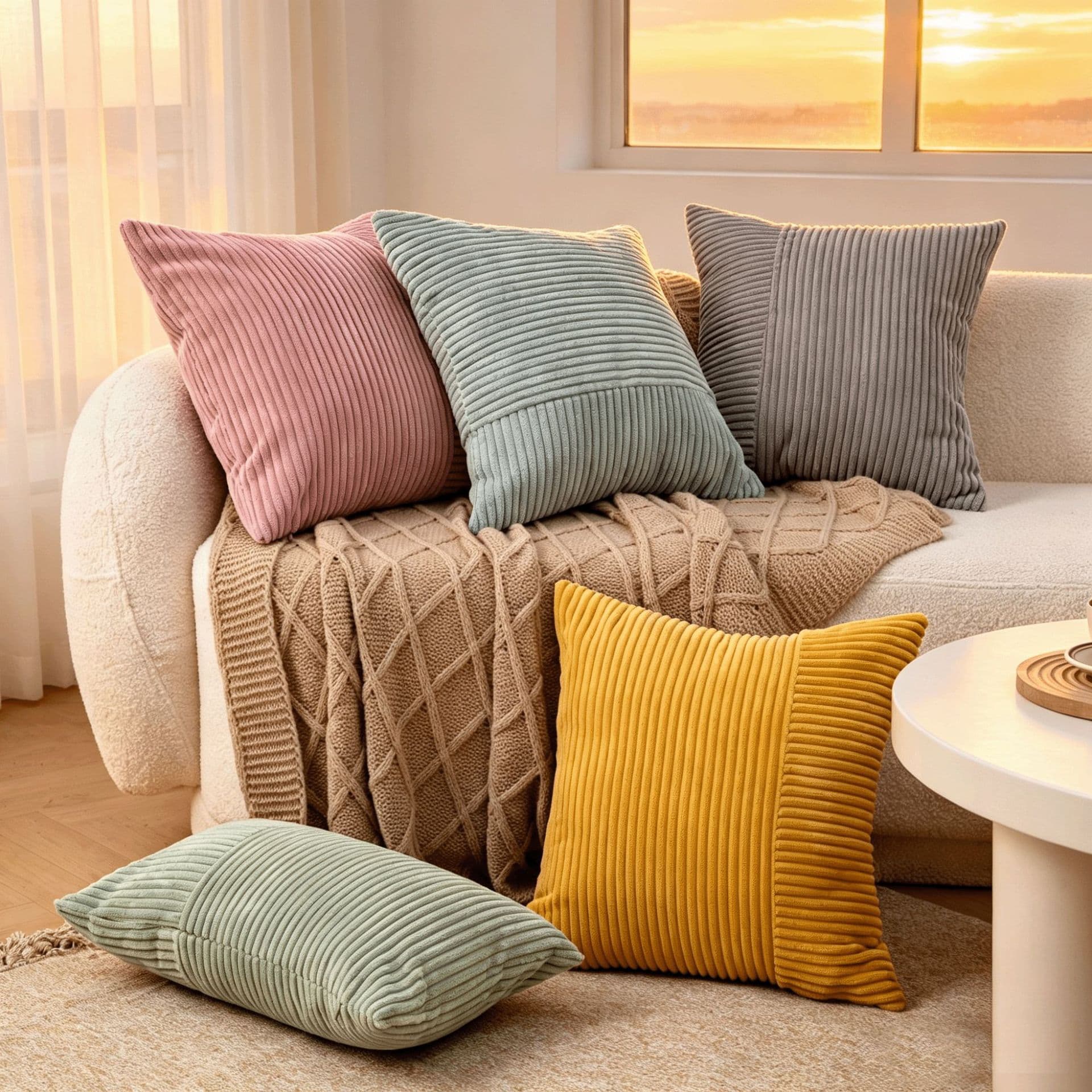 2026 Solid Color Throw Pillow Cover Modern Corduroy Patchwork Cushion Cover for Bedroom, Living Room, Sofa
