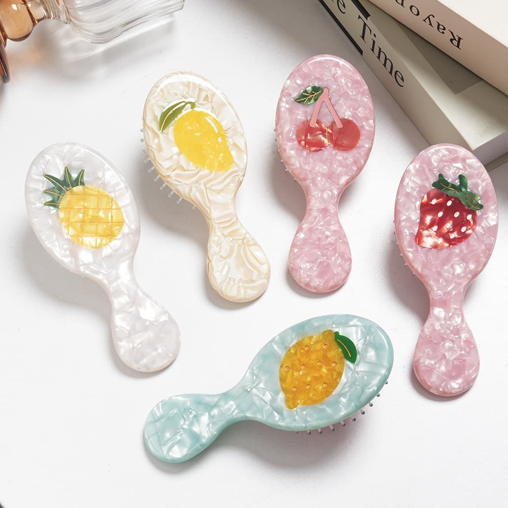 Korean-style Fruit Acetate Air Cushion Comb Oval Handle Strawberry Lemon Comb Premium Compact Portable Women's Hair Comb