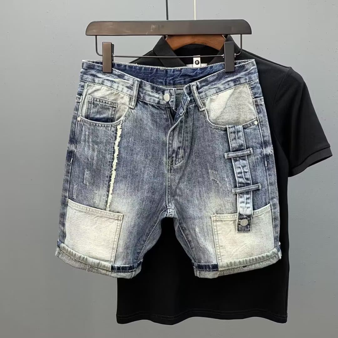 Men's Slim Fit Denim Shorts Trendy Brand Summer New Simple Ripped Four-Five Length Pants Korean Version Fashionable Mid-Pants