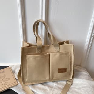 Cross-border Canvas Tote Bag for Women Large Capacity Multi-pocket Ladies Bag Trendy Crossbody Bag Wide Shoulder Strap Handheld Tote