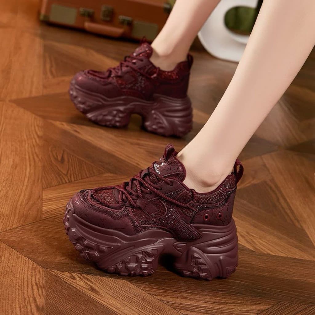 Celebrity Style Silver Platform Chunky Sneakers Women's 2025 New Trendy Spring Autumn Casual Sports Shoes