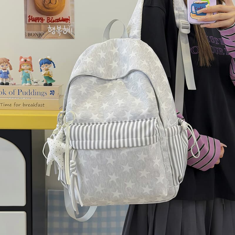 Korean Style Star Backpack for Girls Elementary School Students Large Capacity Simple Versatile Casual Backpack for Middle High School and College Students