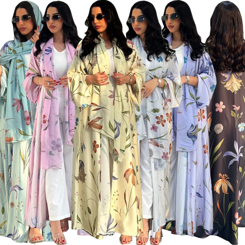 MQ252 Amazon Cross-Border New Long Dress European and American Plus Size Two-Piece Set with Headscarf Print Women's Outerwear