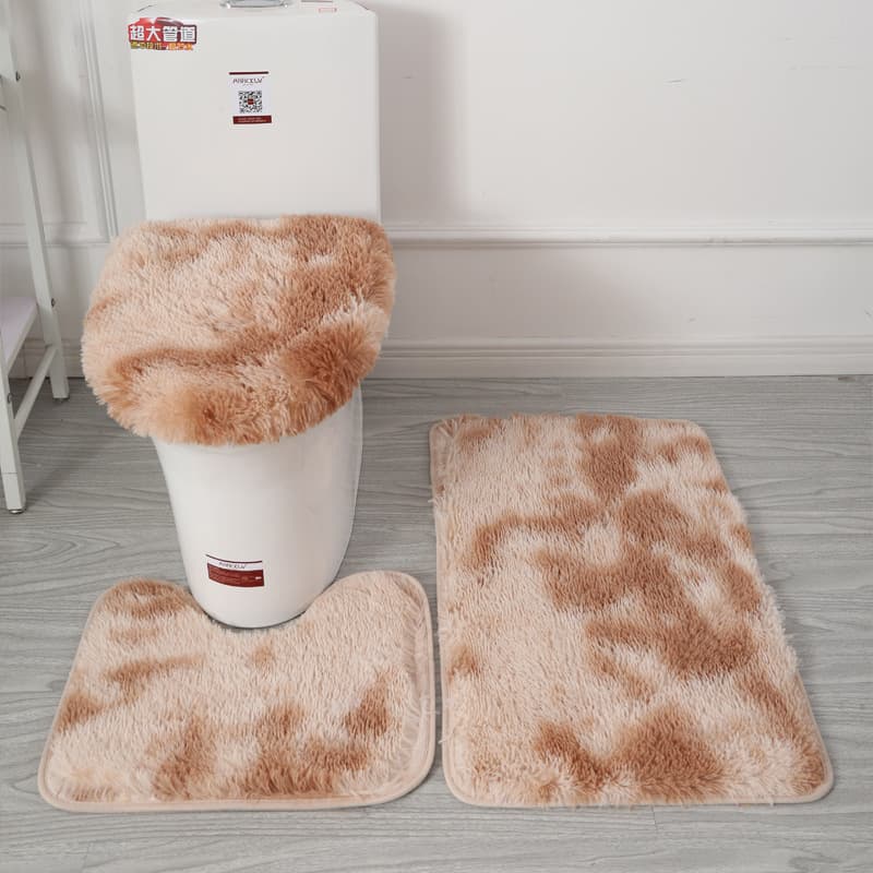 Bathroom floor mat, tie-dyed shag carpet, toilet three-piece set, non-slip foot mat, bathroom absorbent set, cross-border hot selling