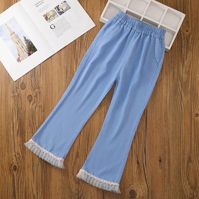 Summer Thin Girls' Flared Denim Pants for Older Children, Stylish and Slim-Fit, Cool and Mosquito-Repellent Children's Pants