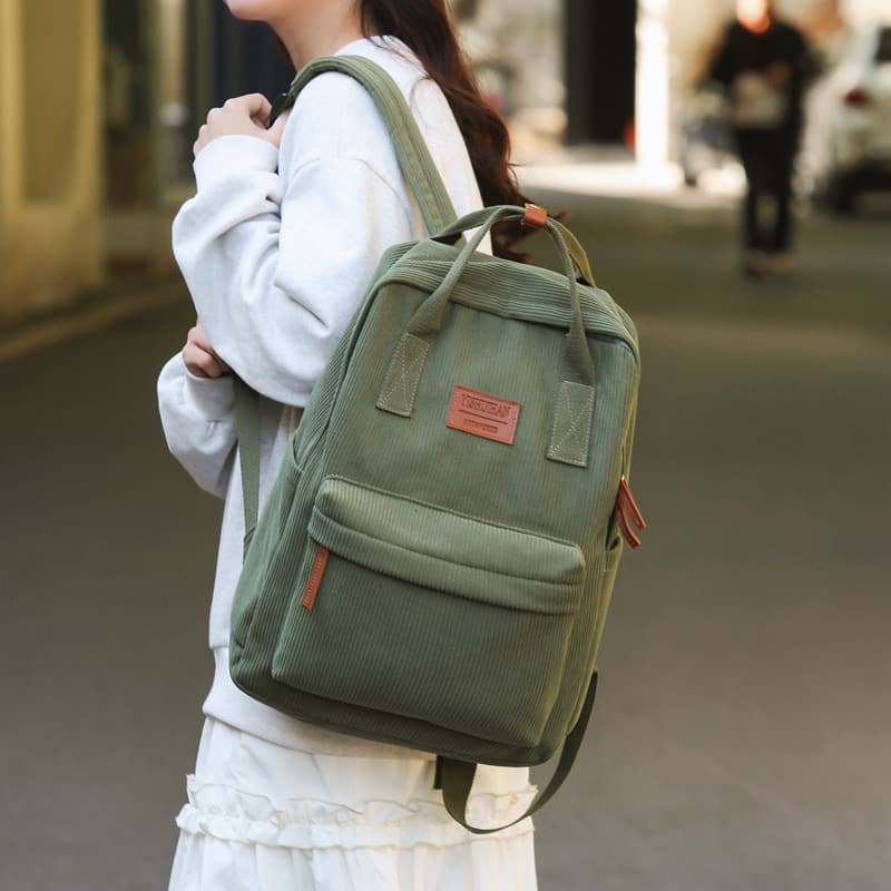Corduroy Backpack for Female College Students High School Students Large Capacity Middle School Students Casual New Style High Aesthetic Double Shoulder Bag Backpack
