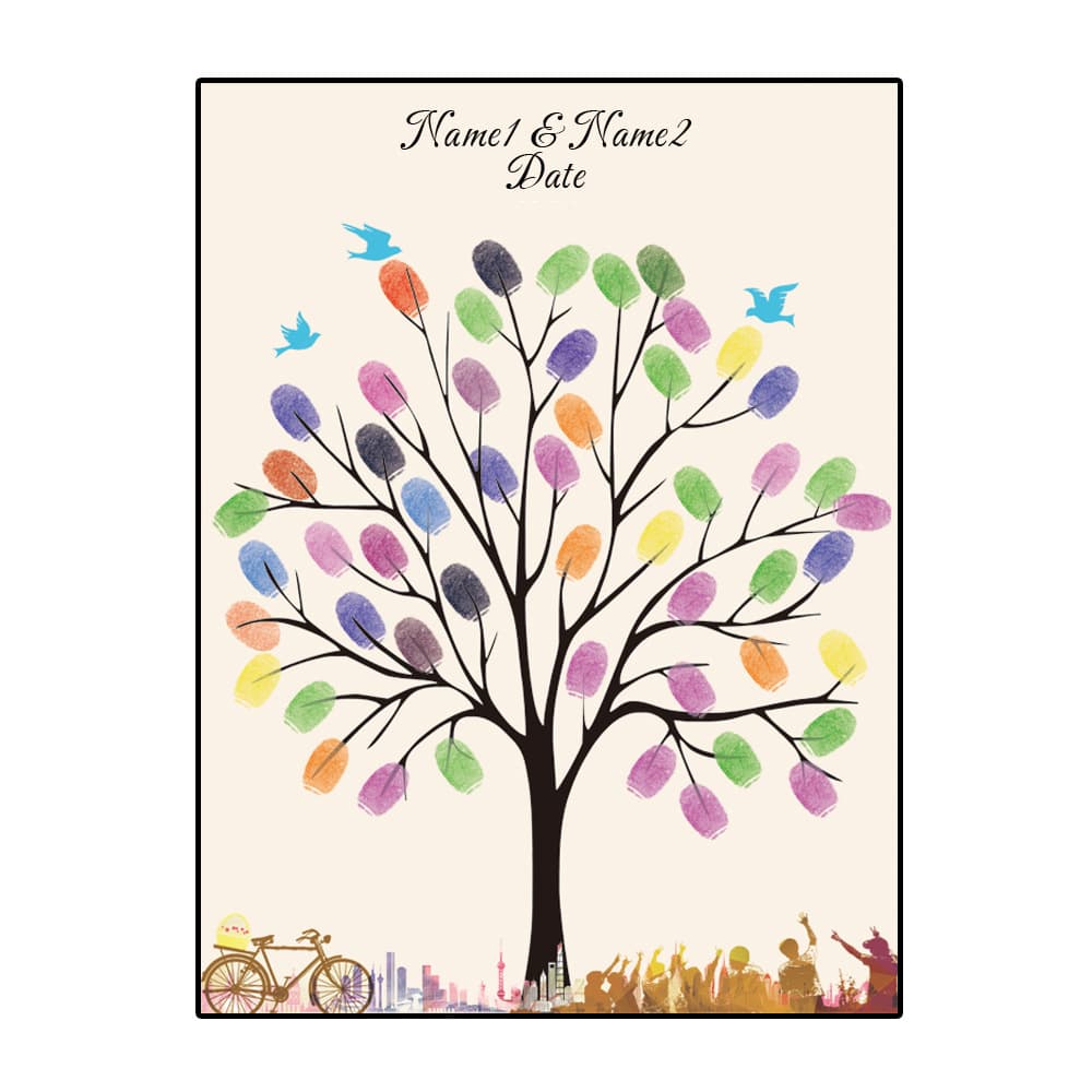 Custom Name Date Fingerprint DIY Finger Painting Wedding Classmate Party Birthday Party Sign-in Tree HK095