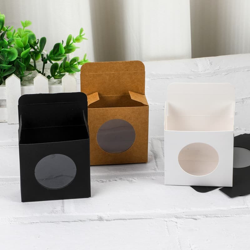 in stock Solid Color Window Kraft Paper Box White Round Transparent Soap Box Simple Daily Jewelry Storage Packaging Box