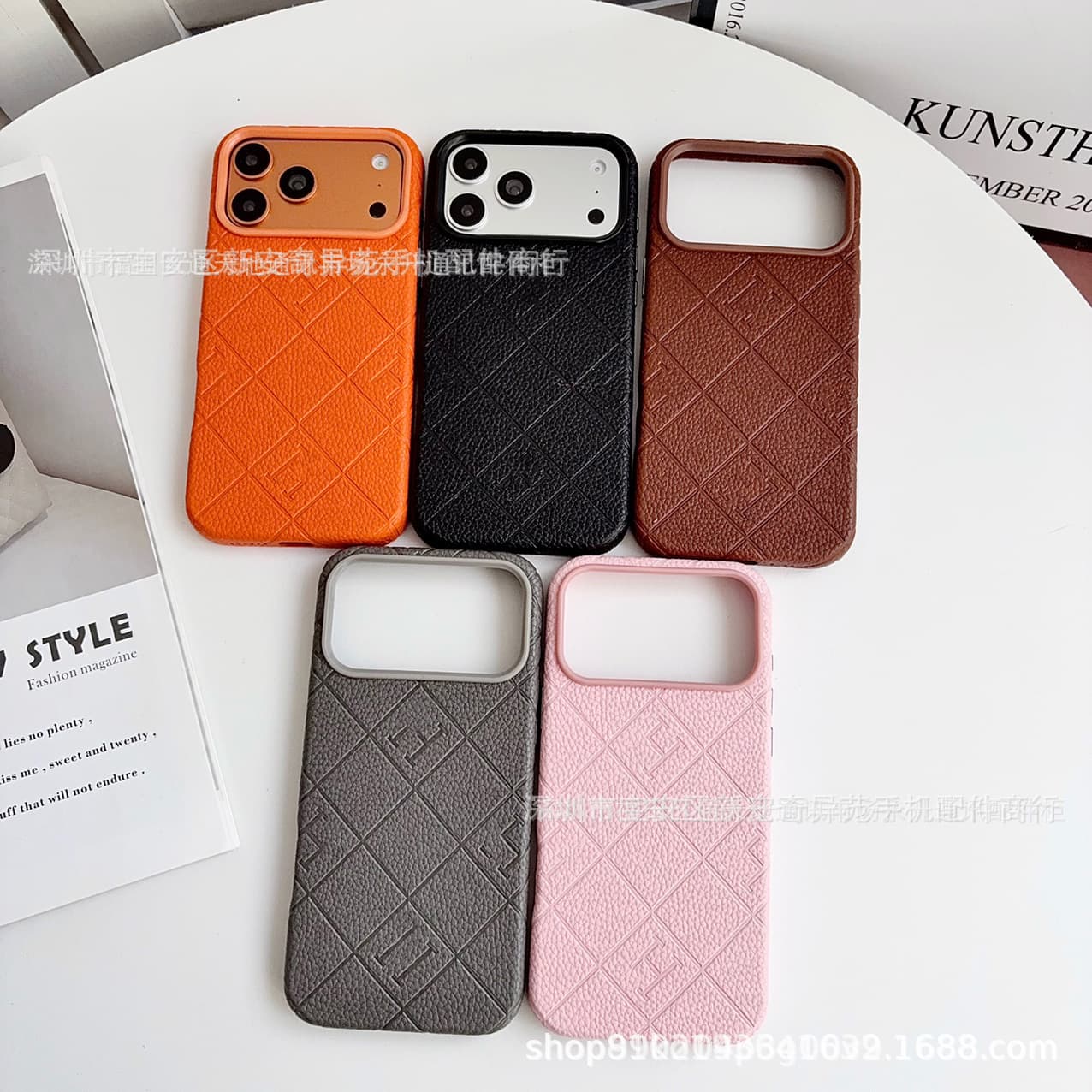 H Brand Leather Metal Button Protective Case for iPhone 17 Pro Max, Apple 13/14 Hard Case