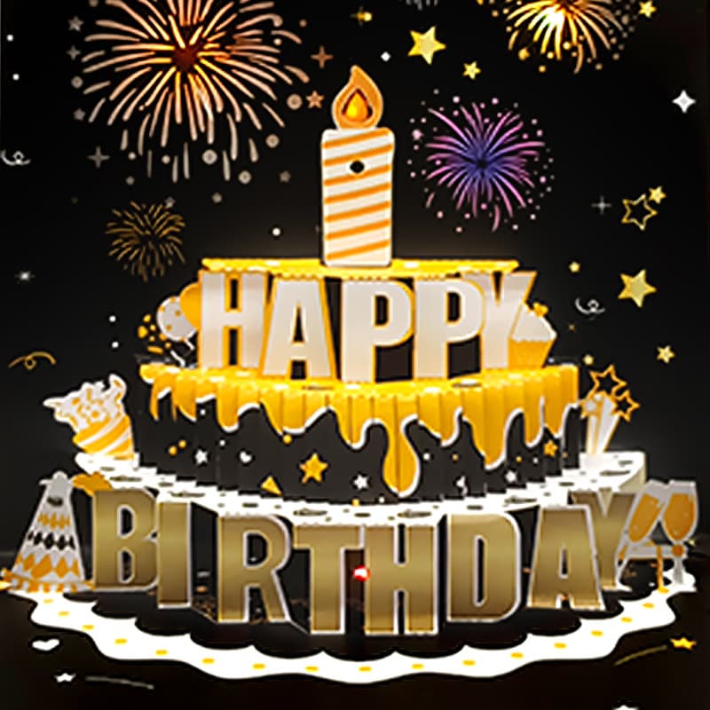 3D Birthday Card with Sound Cake Music Colorful Lights Creative Gift Firework Effect Paper Handmade Modern Simple Celebration