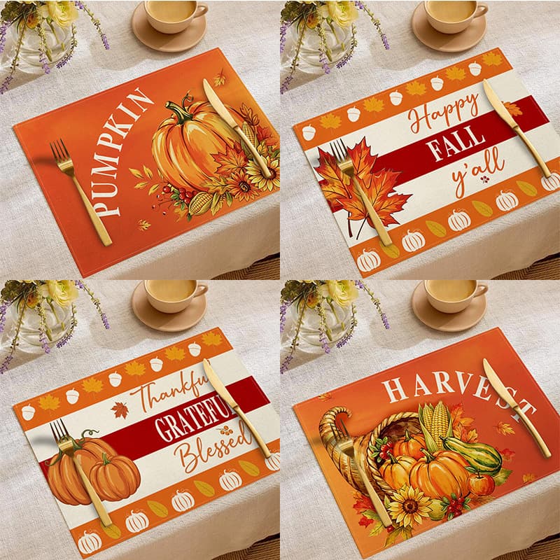 Cross-border Autumn Harvest Festival pumpkin maple leaf placemat kitchen table insulated plate mat decorative fabric meal anti-dirty table mat