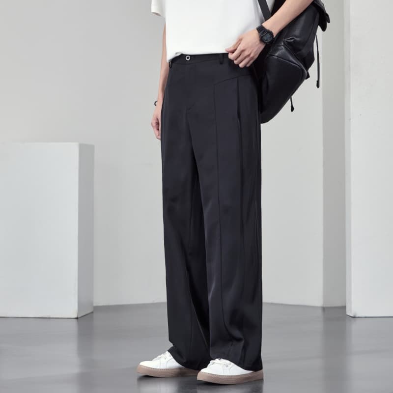 JYF-2572 Men's Straight Leg Casual Pants for Summer, Styled for Spring and Autumn, Made of Ice Silk Black Suit Pants