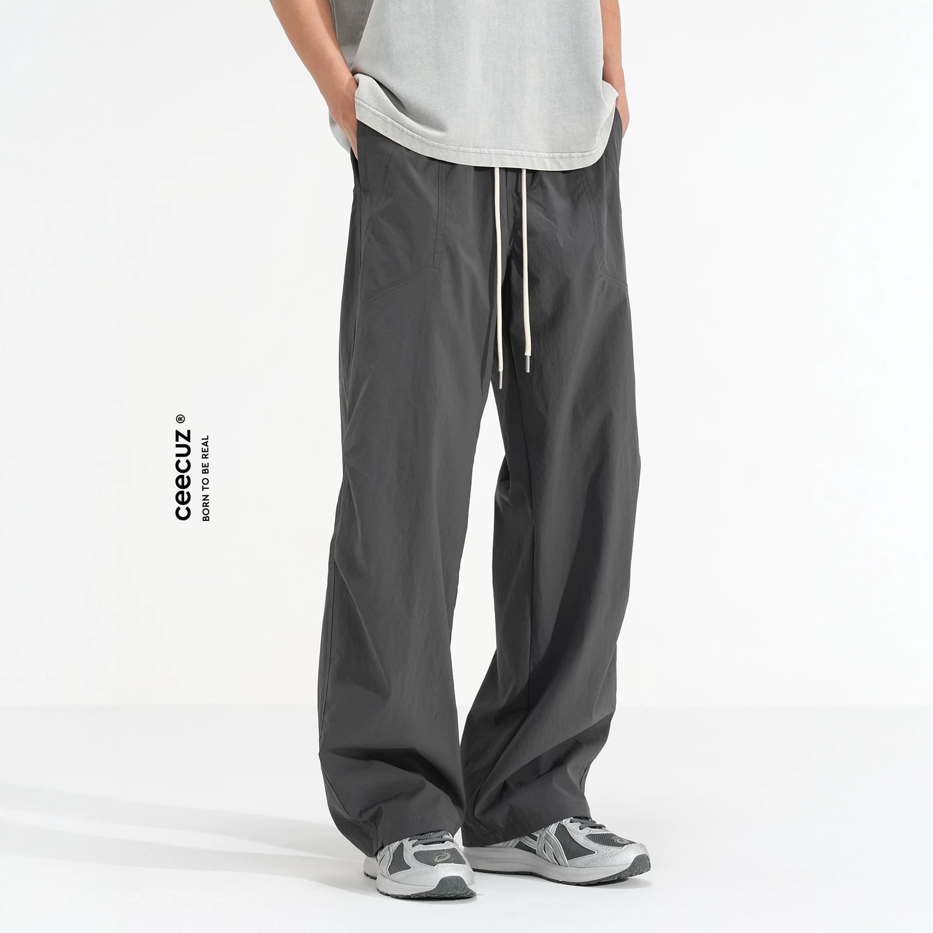 Ceecuz Summer Thin Drape Wide Leg Pants for Men, American Pleated Hiking Outdoor Lightweight Breathable Parachute Pants