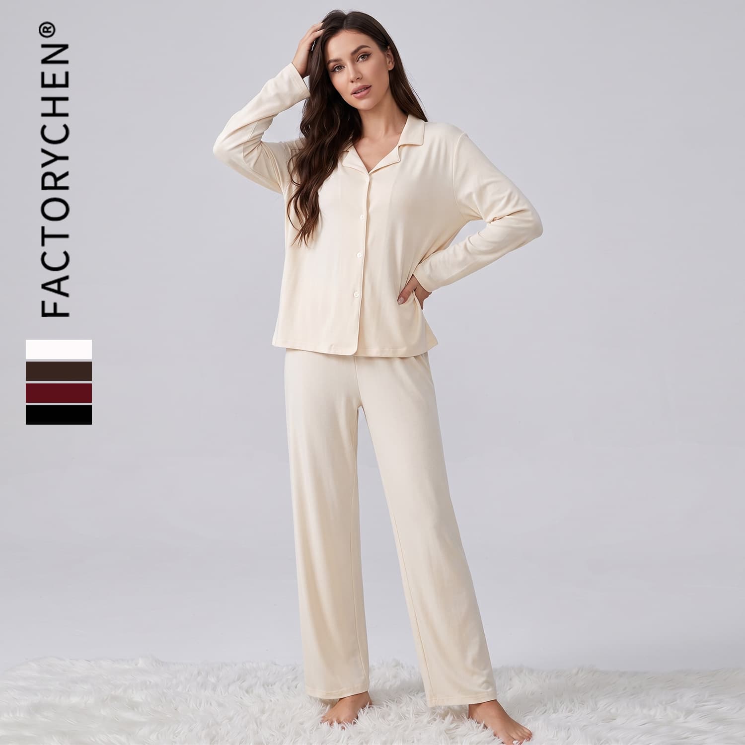 Pajama Cross-Border Spring/Autumn New Women Pajama Set Loose Modal Lapel Cardigan Homewear