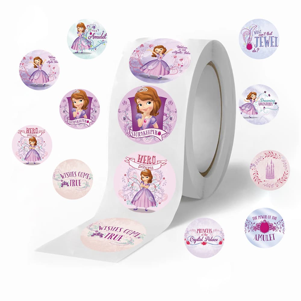 500 Sheets/Roll Sophia Roll Stickers Popular Cartoon Characters Gift Envelope Decoration PVC Waterproof Sealing Stickers