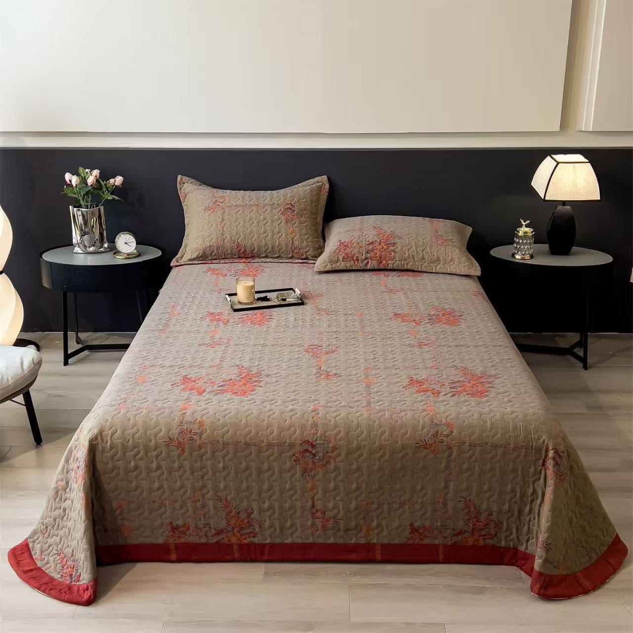American Pure Cotton Class A Yarn-Dyed Jacquard Double-Layer Gauze Bed Cover Three-Piece Set, Thickened Non-Slip Fitted Sheet, Double-Layer Gauze Bed Cover