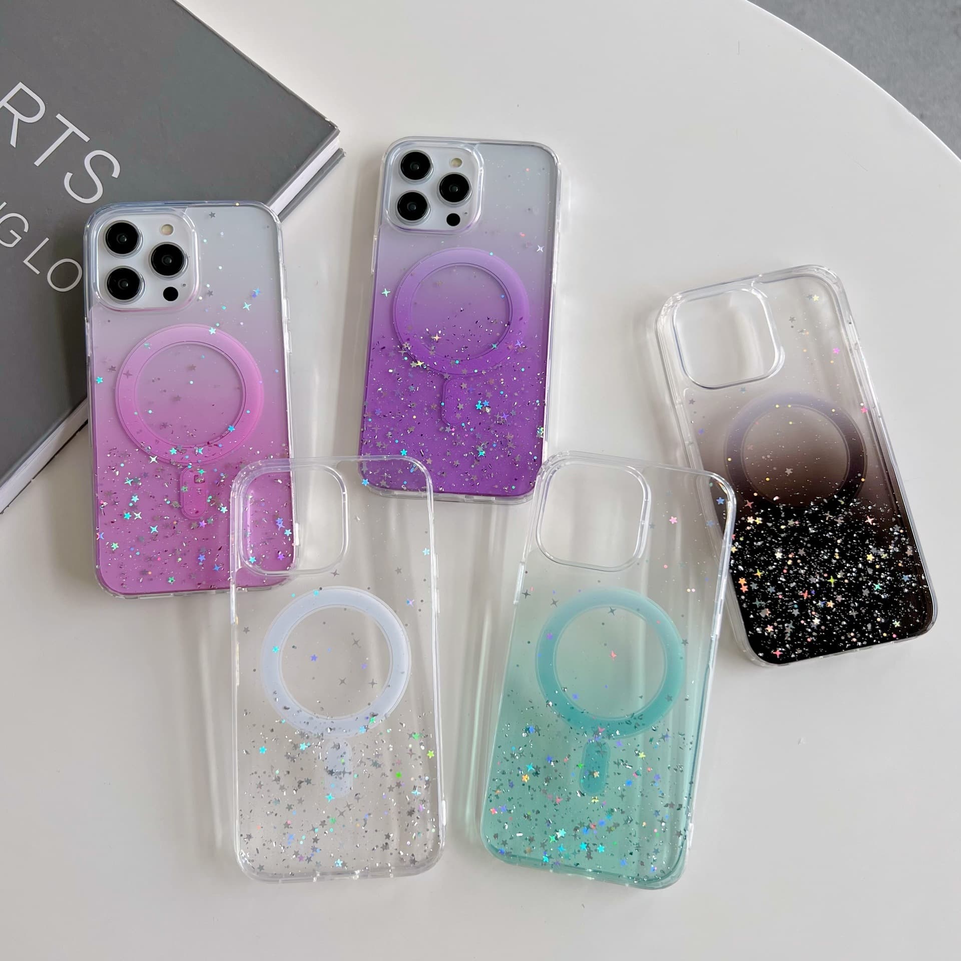 Gradient Magnetic Absorption Powder Dots Gel Suitable For iPhone 15 Pro Max Phone Case 14/12p Airbag Anti-fall Cover