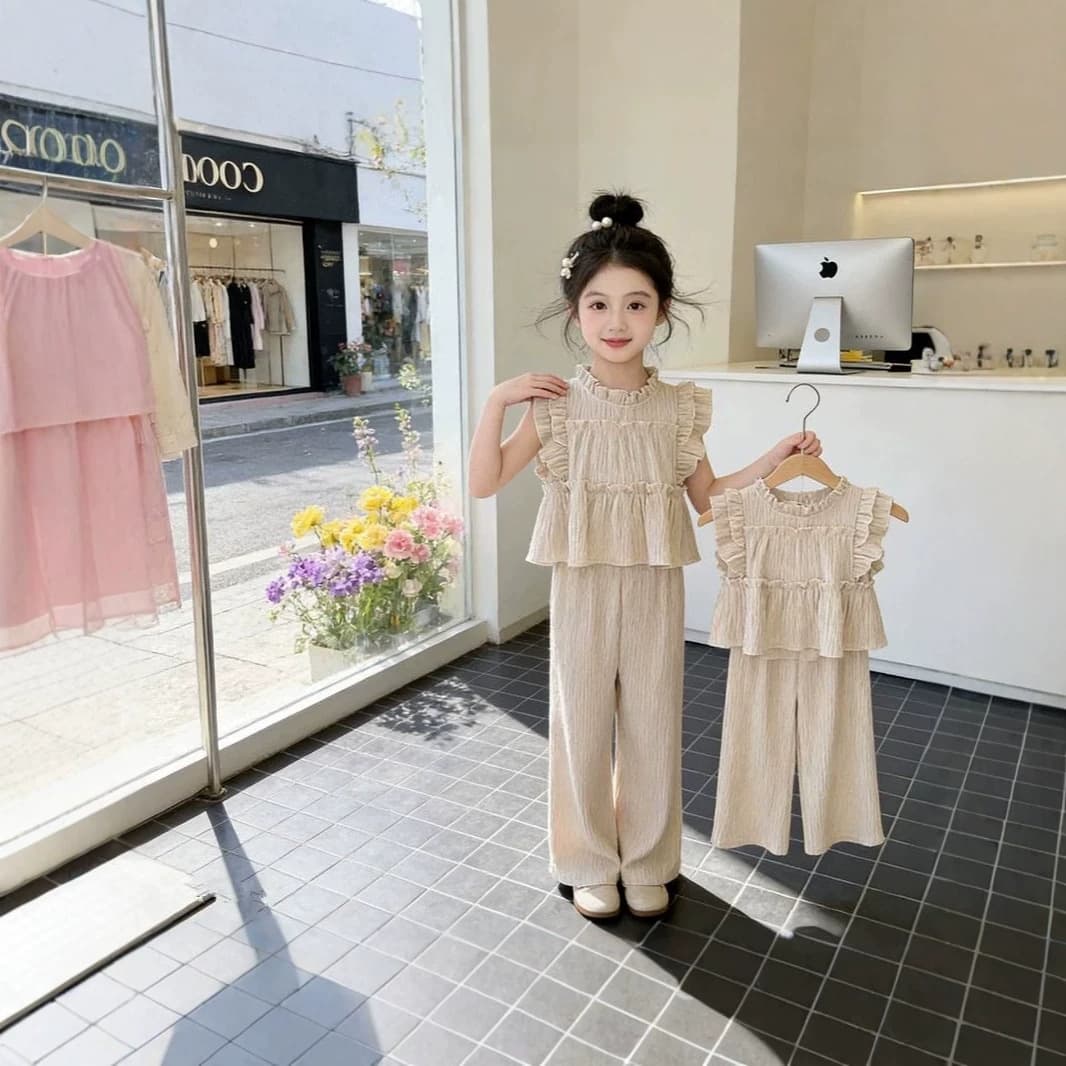 Korean version of girls' sleeveless summer suit 2026 summer new style children's large children's anti-mosquito wide-leg pants casual two-piece set