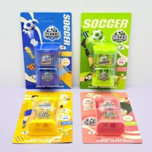 Export Soccer Double-Hole Pencil Sharpener, Student Simple Candy Color 2-Pack Sharpener, Children's Pencil Sharpener, Wholesale