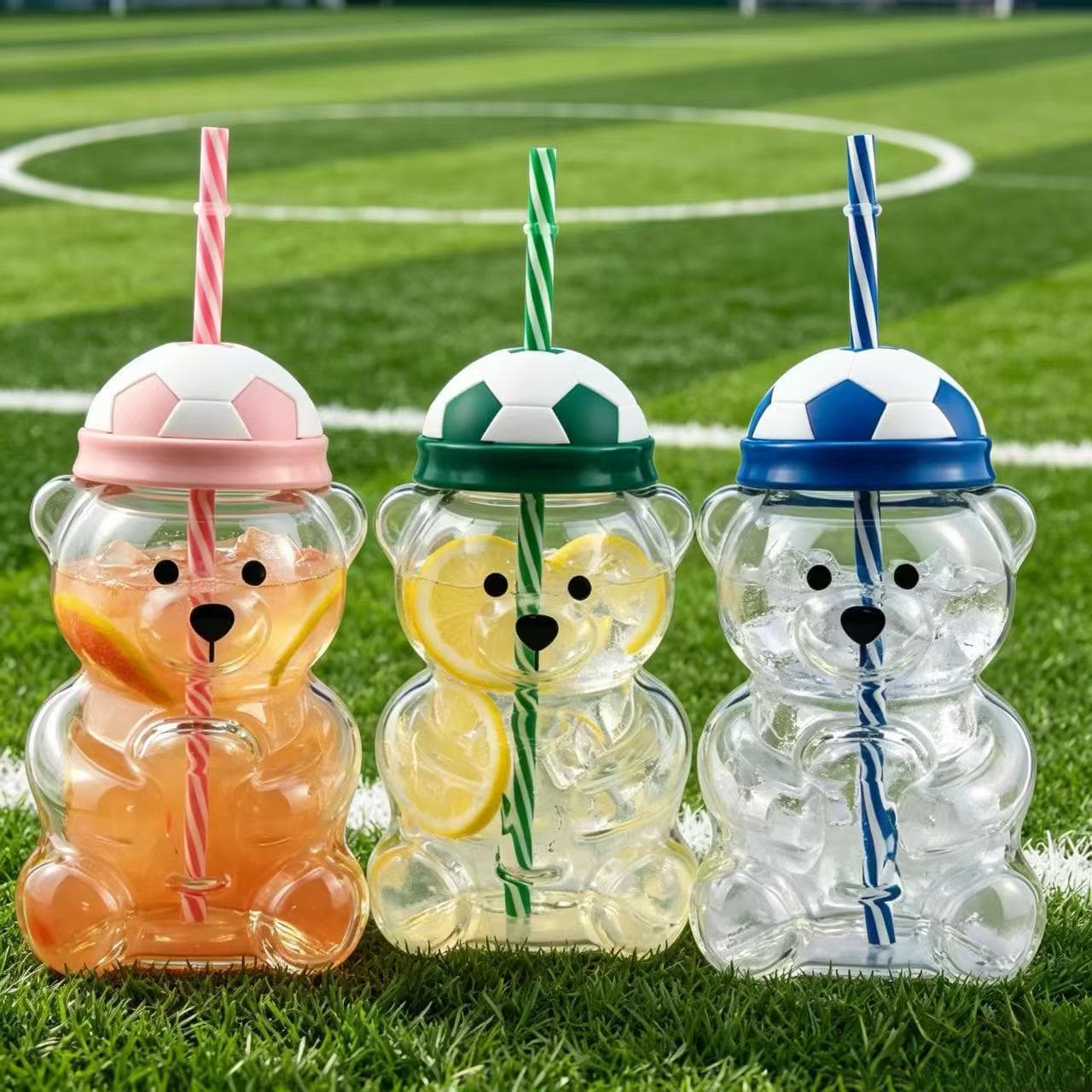 New Cross-Border Large Capacity 600ML Bearista Glass Straw Cup Teddy Bear Glass Straw Cup