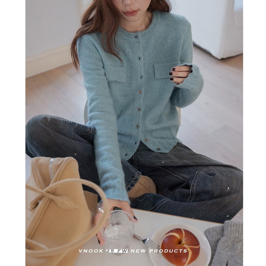 VNOOK Round Neck Wool Sweater Cardigan Jacket for Women, 2025 New Autumn/Winter Hit High-End Lazy Knitwear