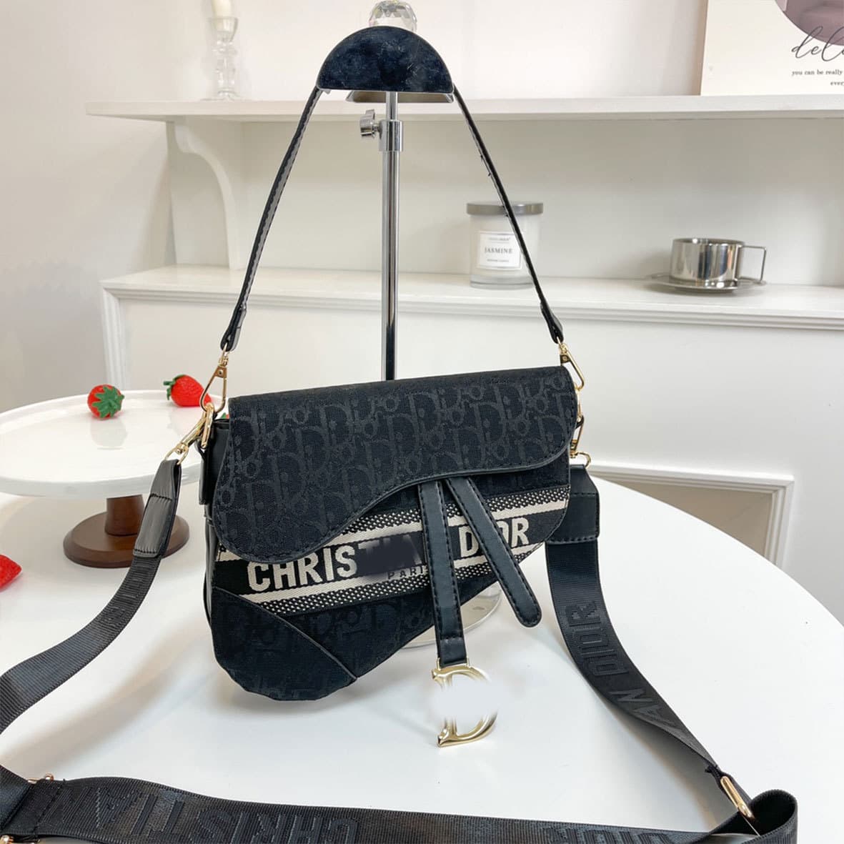 D Classic Saddle Bag Jacquard Metal Accents Fashion Women's Shoulder Crossbody Handbag