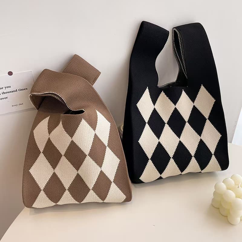 Cross-Border Knitted Bag Women's Handbag Tote Bag Wristlet Polyester Woven Bag Versatile Bag