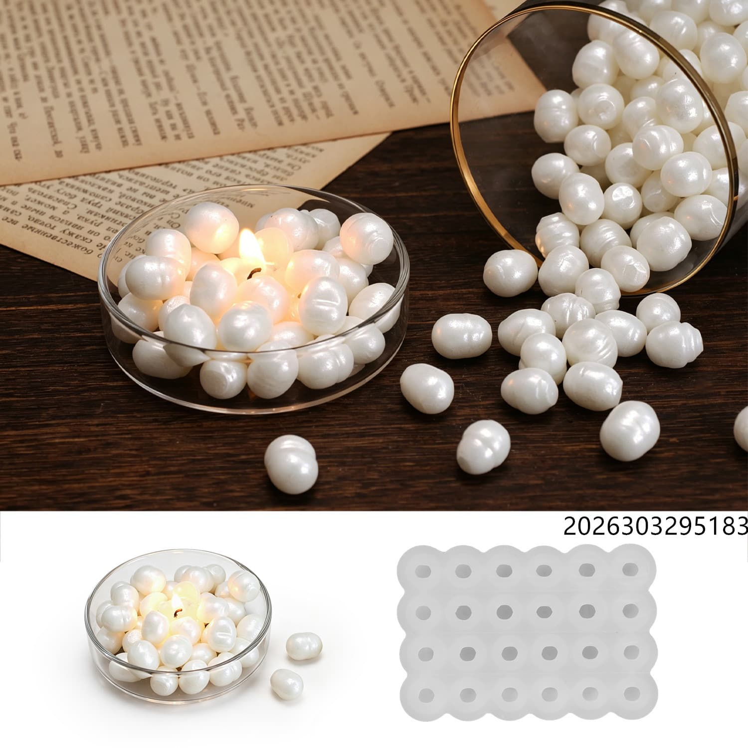 DIY Handmade Gypsum Cement Scented Candle Pearl-Shaped Ocean-Themed Wax Beads Mold Mirror Surface Silicone Mold