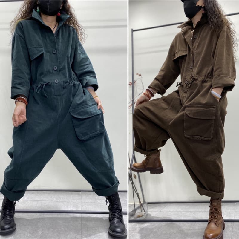 European Style Jumpsuit for Women, Vintage Artistic Versatile Plus-Size Loose One-Piece Pants, New Autumn Casual Pants