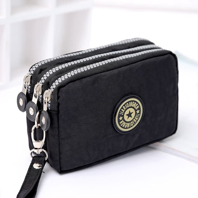 Washed Denim Ladies Tri-Zipper Coin Purse Cosmetic Phone Handbag Portable Medium Small Square Bag Fashion Trend Handheld Tote