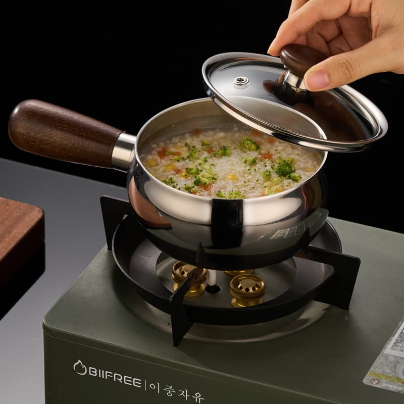 316L Uncoated Stainless Steel Baby Food Pot Small Milk Pot Cute One-Person Breakfast Milk Heating Pot Small Pot