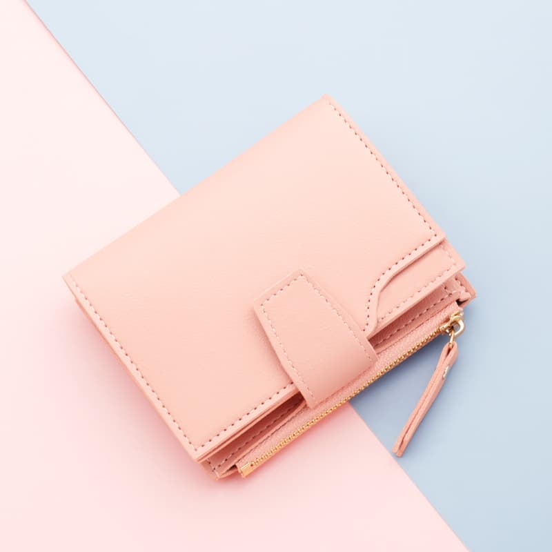 Women's Short Wallet with Zipper Multi-Card Slot Tri-Fold Leather Clutch Simple Urban Style Pure Color Daily Use Ultra-Light